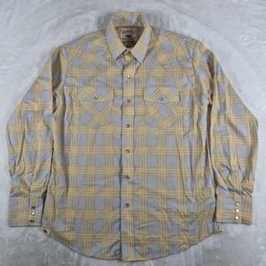 Western Aloha Palaka Nui Pearl Snap Long Sleeve Shirt Men's Large Gray Yellow